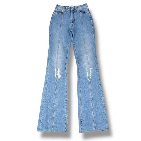 Alessandra Rich Twisted Seam Jeans Women 25 Blue Denim High Rise Flare Paneled - Picture 1 of 12